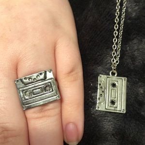 Cassette tape ring and necklace set